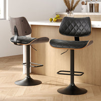 2x Bar Stools Kitchen Dining Chairs Gas Lift Stool Wooden Leather Black