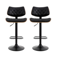 2x Bar Stools Kitchen Dining Chairs Gas Lift Stool Wooden Leather Black