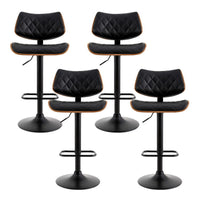 Artiss 4x Bar Stools Kitchen Dining Chairs Gas Lift Stool Wooden Leather Black