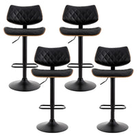 4x Bar Stools Kitchen Dining Chairs Gas Lift Stool Wooden Leather Black