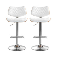 2x Bar Stools Kitchen Dining Chairs Gas Lift Stool Wooden Leather White