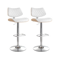 2x Bar Stools Kitchen Dining Chairs Gas Lift Stool Wooden Leather White