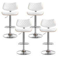 4x Bar Stools Kitchen Dining Chairs Gas Lift Stool Wooden Leather White