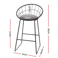 2x Bar Stools Padded Seat Metal