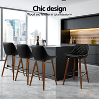 4x Bar Stools PU Seat Wooden