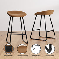 2x Bar Stools Kitchen Dining Chairs Counter Stool PU Leather Metal Brown