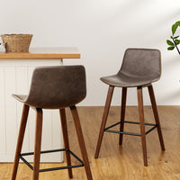 4x Bar Stools Vintage Leather Wooden