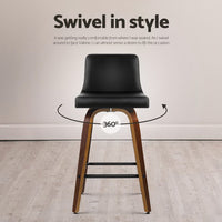 4x Bar Stools Swivel Leather Padded Wooden