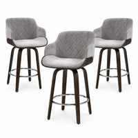 Artiss Bar Stools Set of 3 Kitchen Wooden Bar Stool Dining Chair Swivel Velvet