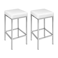 4x Bar Stools Leather Padded Metal White