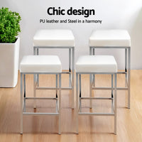 4x Bar Stools Leather Padded Metal White