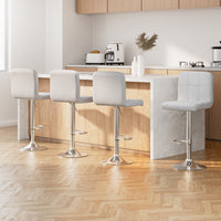 4x Bar Stools Leather Gas Lift White