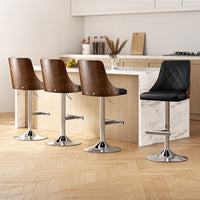 Artiss 4X Bar Stool Wood Swivel Adjustable Kitchen Counter Stool Leather Black