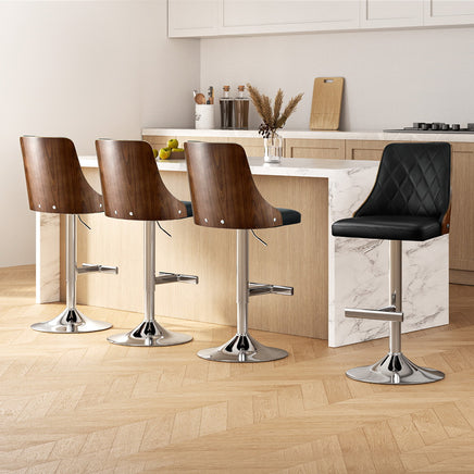 Artiss 4X Bar Stool Wood Swivel Adjustable Kitchen Counter Stool Leather Black
