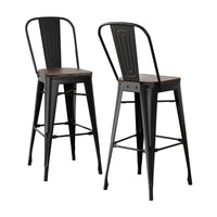 2x Artiss Metal Bar Stools Wooden Seat Retro Counter Stool