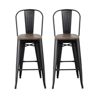 2x Metal Bar Stools Wooden Seat Retro Counter Stool