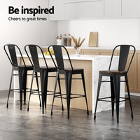 4x Metal Bar Stools Wooden Seat Retro Counter Stool