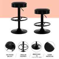 4x Bar Stools Leather Padded Gas Lift Black