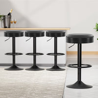 4x Bar Stools Leather Padded Gas Lift Black