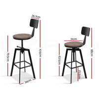 Artiss 3x Bar Stool Swivel Industrial Counter Barstools 63-79cm Seat Height Adjustable Metal Legs