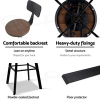 Artiss 3x Bar Stool Swivel Industrial Counter Barstools 63-79cm Seat Height Adjustable Metal Legs