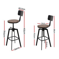 4x Bar Stools Kitchen Dining Chairs Adjustable Wood Stool w/Backrest