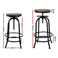 2x Bar Stools Adjustable Wood Chairs