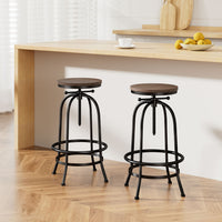 2x Bar Stools Adjustable Wood Chairs