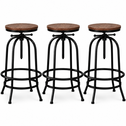 Artiss 3x Bar Stool Backless Swivel Counter Barstools 70-90cm Seat Height Adjustable Industrial