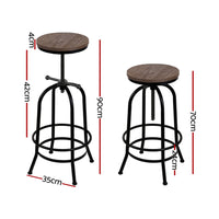 4x Bar Stools Kitchen Dining Chairs Adjustable Wooden Vintage Stool