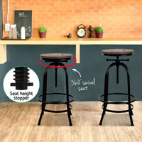 4x Bar Stools Kitchen Dining Chairs Adjustable Wooden Vintage Stool