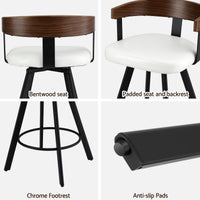 Artiss Bar Stool Swivel Metal Legs Kitchen Chair Bentwood Counter Leather White