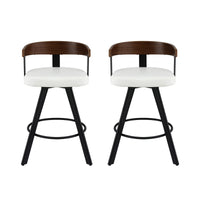2x Artiss Bar Stools Swivel Kitchen Chairs Metal Legs Bentwood Counter White PU