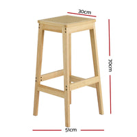 2x Bar Stools Rubber Wood Stool Counter Chair Rattan Barstools Kitchen