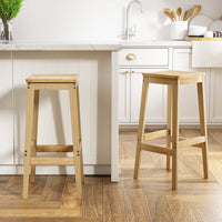 2x Bar Stools Rubber Wood Stool Counter Chair Rattan Barstools Kitchen