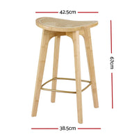 2x Bar Stools Bamboo Rattan Stool Counter Chair Kitchen Barstools