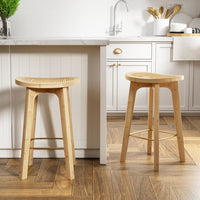 4x Bar Stools Bamboo Rattan Stool Counter Chair Kitchen Barstools