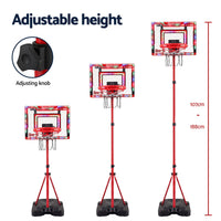 Everfit 2 in 1 Kids Basketball Hoop Adjustable Stand Over Door Scoreboard Red