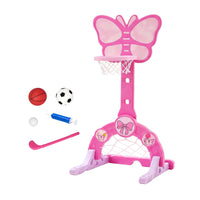 Keezi 3-in-1 Kids Basketball Hoop Soccer Goal Golf Game Set with Balls Pink