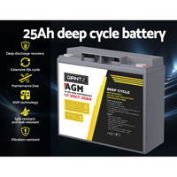 Giantz AGM Deep Cycle Battery 12V 25Ah Box Portable Solar Caravan Camping