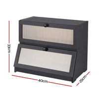 Artiss Bamboo Bread Box 2-Tier Kitchen Countertop Storage 40cm Black