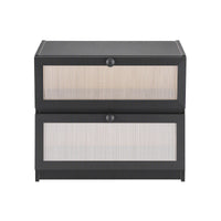 Artiss Bamboo Bread Box 2-Tier Kitchen Countertop Storage 40cm Black