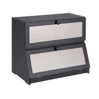 Artiss Bamboo Bread Box 2-Tier Kitchen Countertop Storage 40cm Black