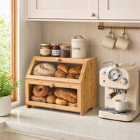 Artiss Bamboo Bread Box 2-Tier Kitchen Countertop Storage 39cm Natural