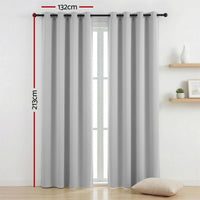 Artiss Blockout Curtains 2X 132x213cm Thermal Insulated Eyelet Drapes Grey