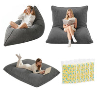Artiss 3 in 1 Bean Bag Chair with Filler Convertible Bean Bag for Adults, Corduroy DIY Stuffed Bean Bag Sofa Washable for Living Room Bedroom, Grey