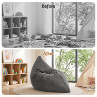 Artiss 3 in 1 Bean Bag Chair Cover (No Filler) Convertible Bean Bag for Adults, Corduroy Stuffed Animal Storage Bean Bag Cover Washable for Living Room Bedroom, Grey