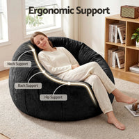 Artiss Bean Bag Chair Cover (No Filler) Soft Faux Fur Beanbag Cover Large Round Stuffed Animal Storage Bean Bag Cover Washable Lazy Sofa Cover for Adults Kids Teens, Black