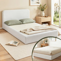 Artiss Compression Bed Frame Queen Size No Assembly Vacuum High Density Sponge Boucle Cream White