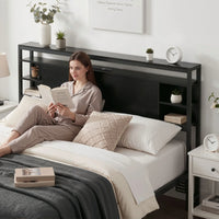 Artiss Bed Headboard Queen Storage Bedhead Charging Station Black
